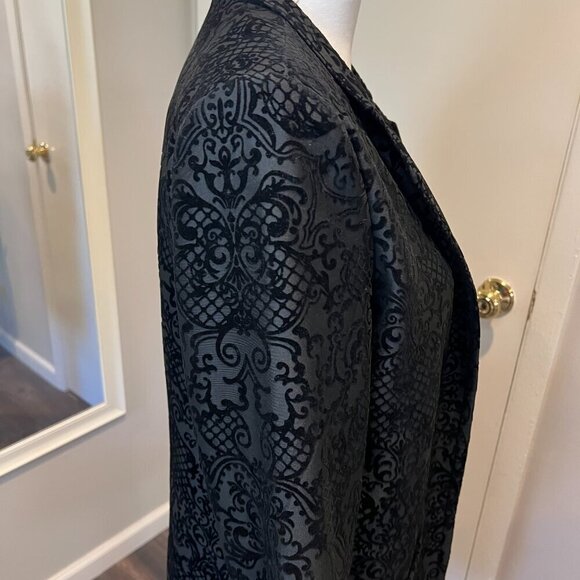 Roz & Ali Black Paisley Burnout Velvet Long Duster Jacket, Size Medium - Picture 8 of 15